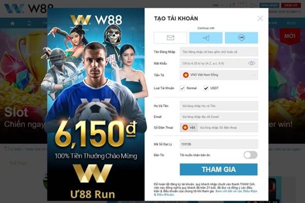 đăng ký tài khoản W88 2